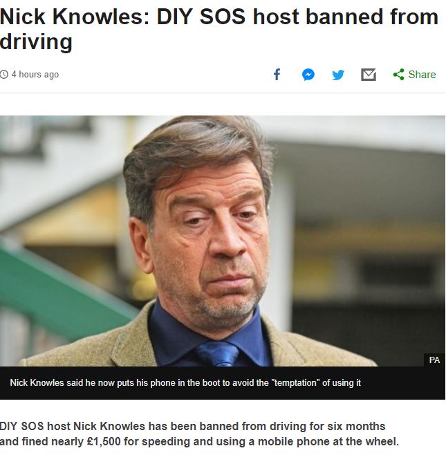 BBC report on Nick Knowles Driving Ban